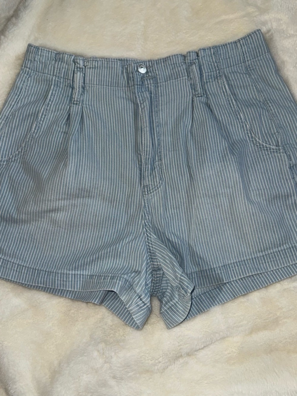 American Eagle Outfitters Blue & White Striped High-Waist Shorts